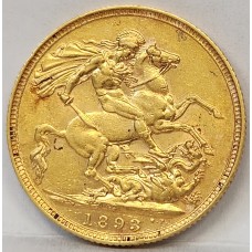 AUSTRALIA 1893 . ONE 1 SOVEREIGN . SYDNEY . GOLD